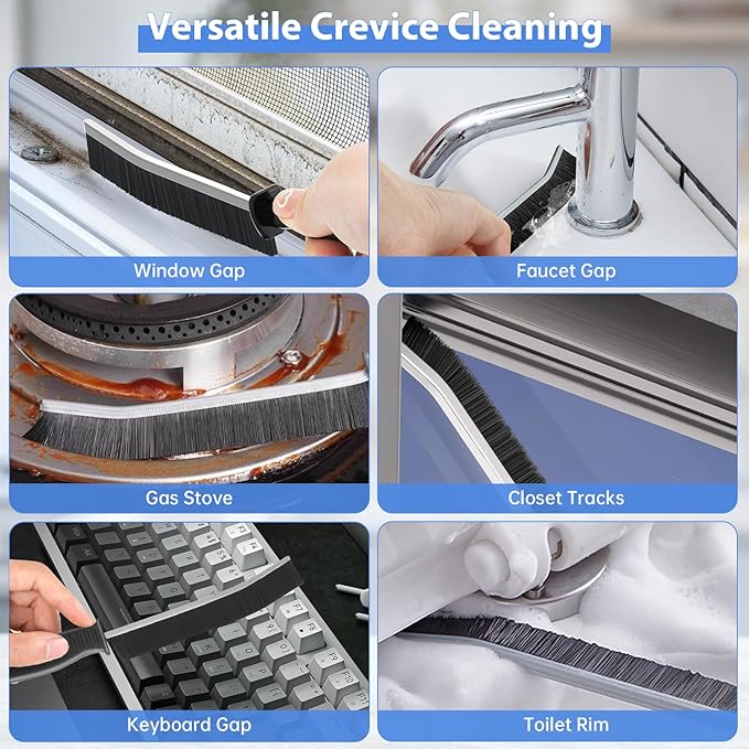 PUFTEM Crevice Cleaning Brush, Hard Bristle Multifunctional Cleaning Brush Tool, Gap Scrub Brush, Cleaning Tools for Narrow Gaps, Grout, Tile Seams, Window Tracks, Car Vents, 3PCS (6)