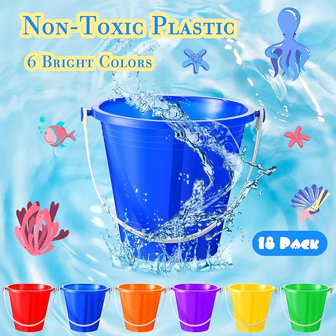 Sratte 24 Sets 4.7" Sand Buckets and Shovels Bulk Summer Beach Bucket Pack Plastic Beach Pails Sand Toys for Summer Pool Party Favors