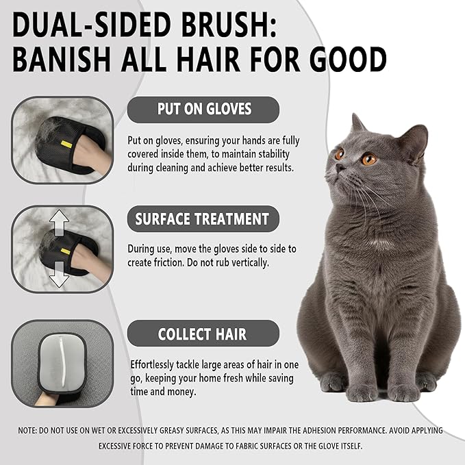 Yummy Love Pet Hair Removal Glove for Dogs & Cats, Reusable Electrostatic Glove for Clothes, Couch,Carpets,Car Seat, Individually Wrapped 1 Pack Black, L