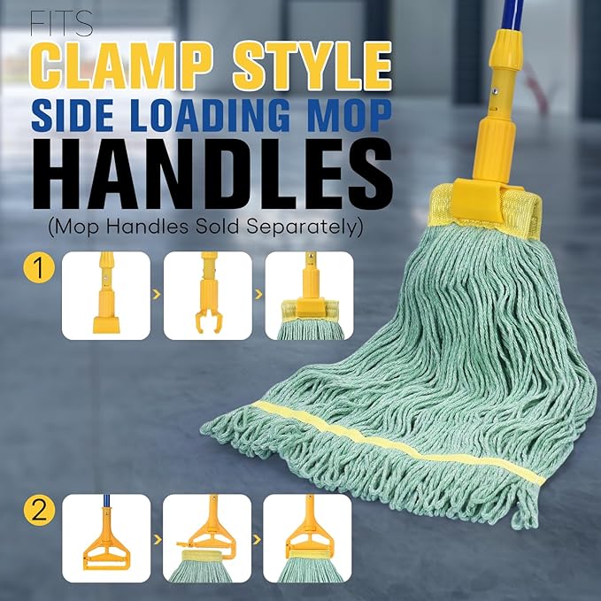 Matthew Cleaning Heavy Duty Mop Head Replacement, 5 Inch Wide Headband, Color Coded Looped End Cotton String Wet Mops for Floor Cleaning, Large Size 24 oz, 8 Pack