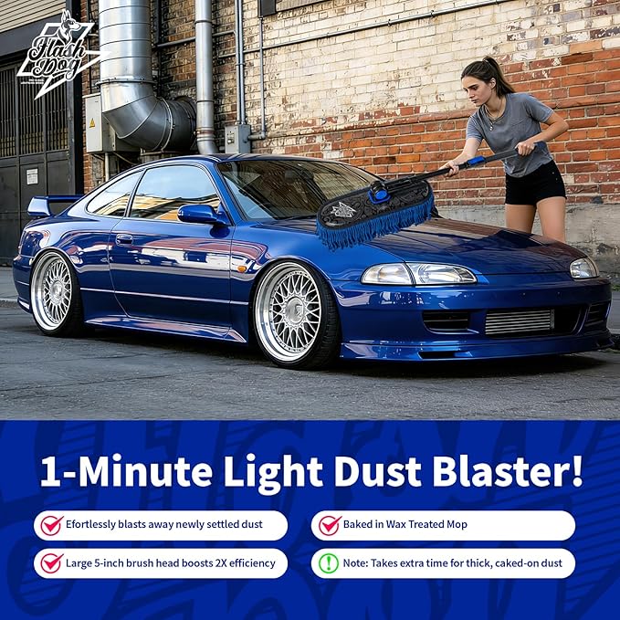 Flash Dog Car Duster Exterior & Interior Duster Aluminum Alloy Extendable Handle and Wax Cotton Strands Scratch-Free Cleaning for Cars, SUVs, RVs | Waterless Dust & Pollen Remover