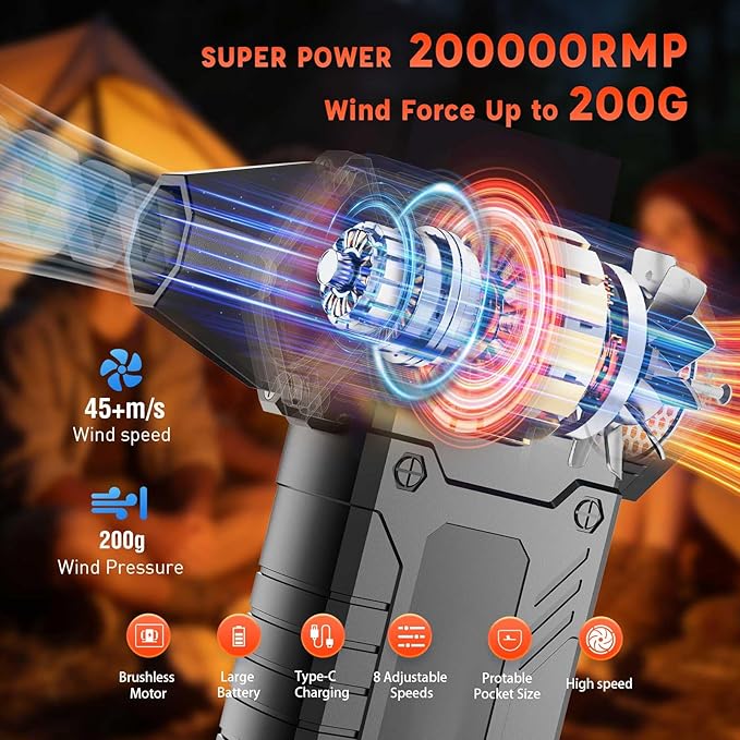 Compressed Air Duster,200,000RPM Turbo Jet Blower with LED Display,8-Gear Adjustable Mini Air Broom,Electric Air Duster for Keyboard,PC,Car and Home,Replace Compressed Air Can (Matte Black)