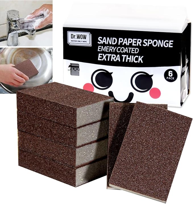 Dr.WOW Carborundum Heavy Duty Scouring Sponges - Fiberglass-Free Nano Rust Eraser for Pots, Pans, Grill, Oven Racks & Sink Stains (1'' 6Ct (Pack of 1))