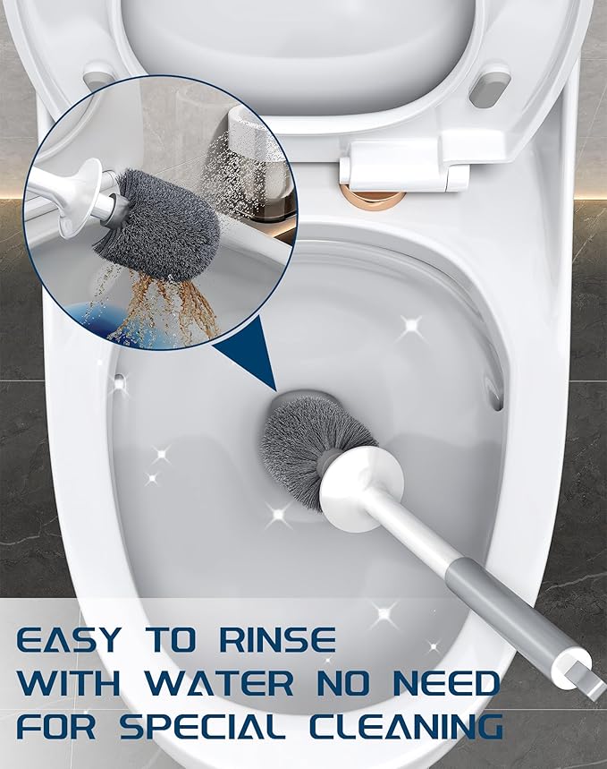 Toilet Brush and Holder Set, 2 Pack Wall-Mounted and Free-Standing Dual Use Toilet Scrubber with Half-Round Design, High-Density Bristle Head (Square *1+Rotundity*1)