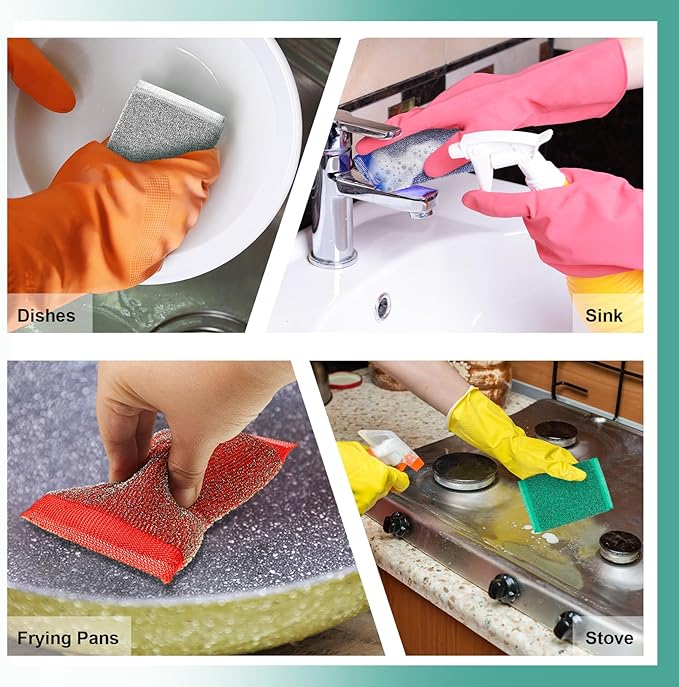 Thyle 24 Pack Steel Scrub Sponges for Dishes Non Scratch Scouring Sponge Multi Use Metal Scrubber Heavy Duty Dish Wash Kitchen Sponge for Pot Dish Washing Hard Surface Cleaning Tools (Multicolored)