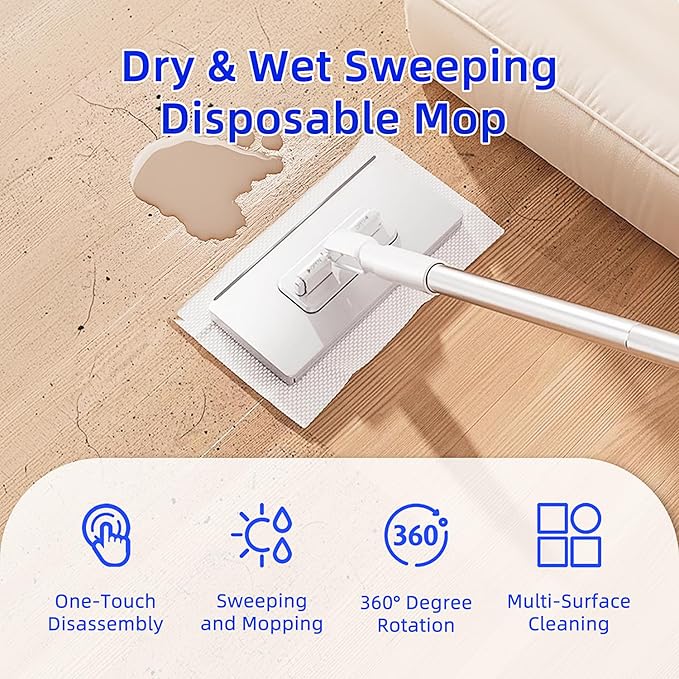Mini Sweeper Mop No-Touch Dirty Cleaning Flat Dust Mop for Dry Wet Disposable Pads, Multi Surface Mop Floor Mopping and Sweeping Cleaning Head for Kitchen Wall Bathroom Toilet Corners Window