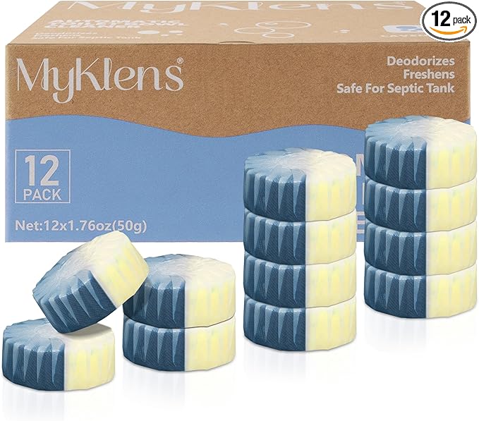 Toilet Bowl Cleaner Tablets, Automatic Toilet Bowl Cleaners, Long-Lasting Toilet Tabs Drop in Tank for Deodorizing & Descaling, Blue & Yellow, 12 Packs