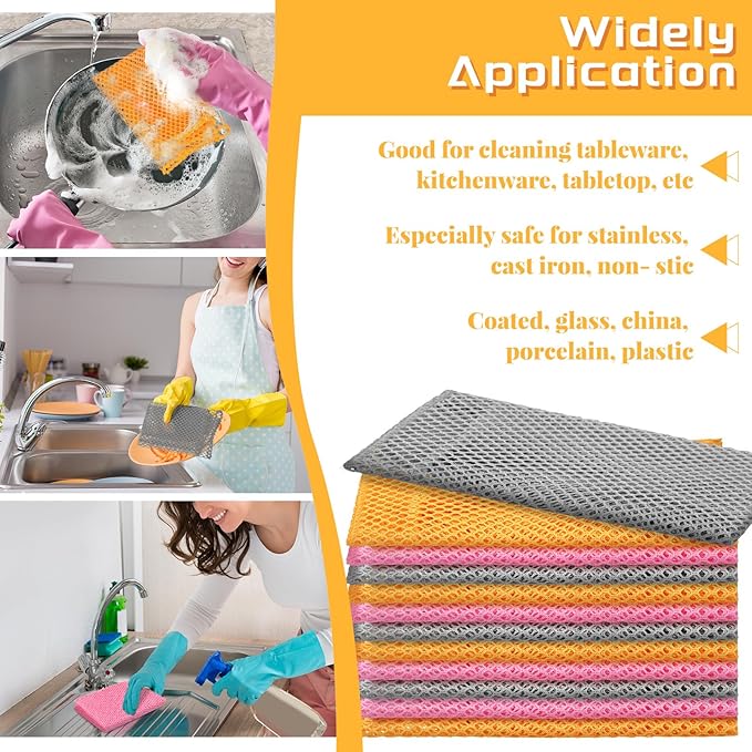 Norme 24 Pcs Dish Washing Net Innovative Mesh Cloth Netted Cloths Sponge for Washing Non Scratch Dish Rags Scourer for Kitchen Fast Drying, 3 Colors