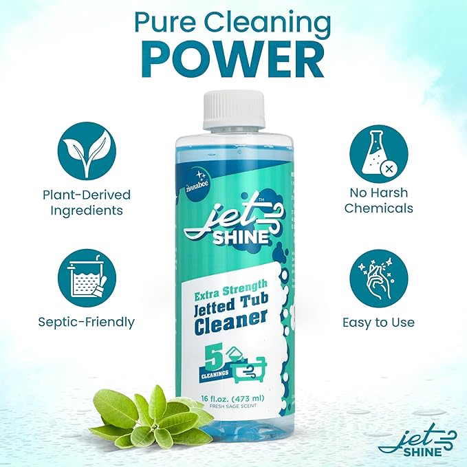 Jetted Tub Cleaner for Jacuzzi, Bathtubs, Whirlpools - Pack of 3, 16oz Sage Scented Jacuzzi Tub Cleaner to Help Clean Dirt and Soap Buildup, 5 Cleanings per Bottle