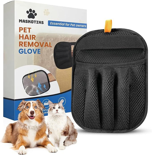 Maskotiks Pet Hair Removal Glove-Electrostatic Pet Hair Remover Glove with 5-Finger Design, Cat Hair Remover Glove for Couch,Car,Laundry,Carpet,The Magic Brush Pet Hair Remover is Light and Washable