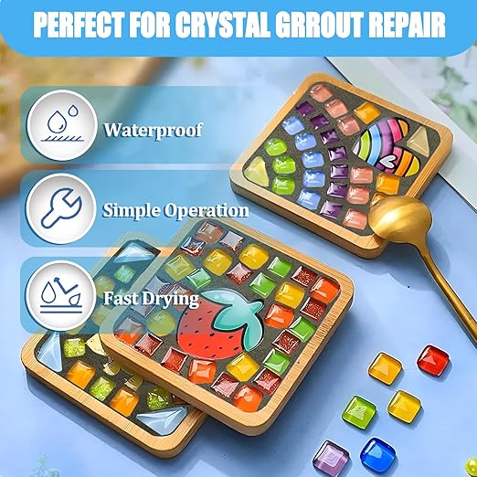 OOTDART Mosaic Crystal Grout, Mosaics Tile Tools, Mosaic Tile Accessories – Essential for Handmade Grouting and Perfect for DIY Craft Projects (Gray, 8.8oz)