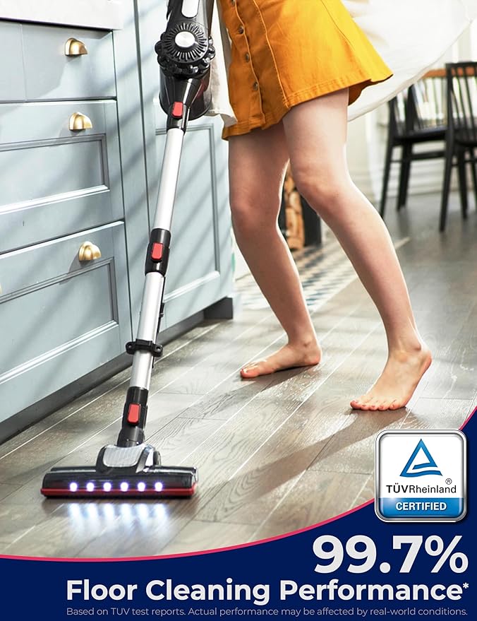 Roomie Tec StickVac Cordless Vacuum Cleaner for Home – 2200mAh Battery, High Suction Power, Lightweight & Self-Standing Design, with HEPA Filter and LED Lights - for Floors, Cars & Dorm Cleaning