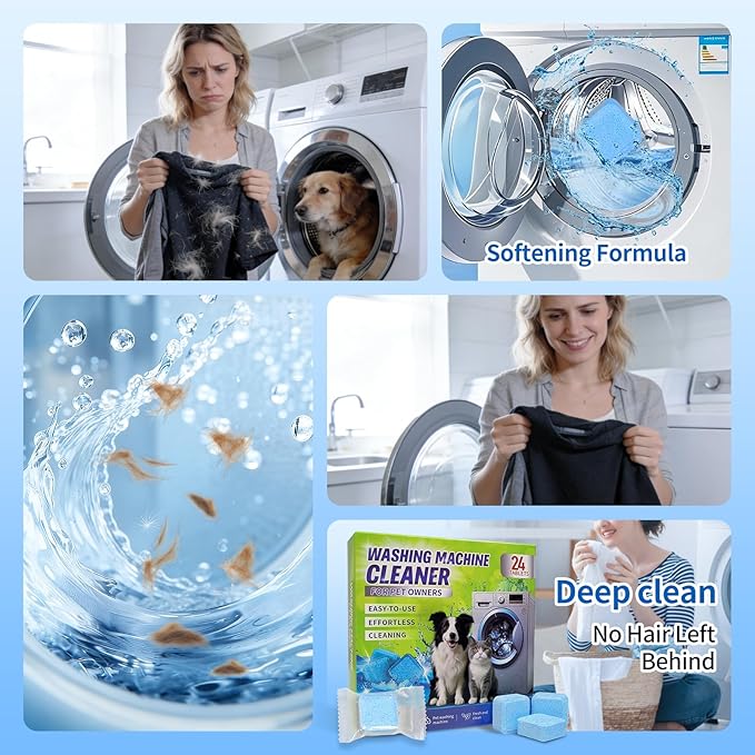 Washing Machine Cleaner Tablets–24 Packs,Deep Cleaning Tablets For HE Front Loader & Top Load Washer,Clean Inside Drum and Laundry Tub Seal-1Year Supply