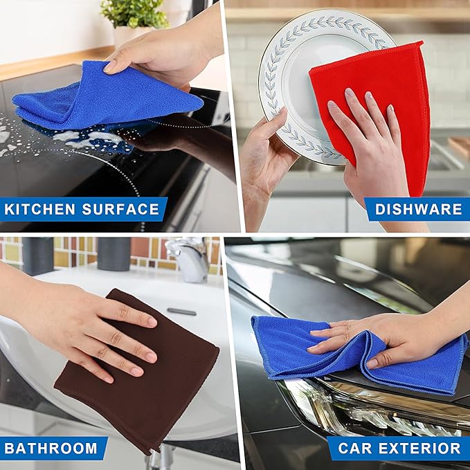 Microfiber Cleaning Cloths – 50 Pack, 12"x12" Ultra Soft & Lint-Free Cleaning Towels for Kitchen, Car, Glass, Window & Home – Reusable Microfiber Rags