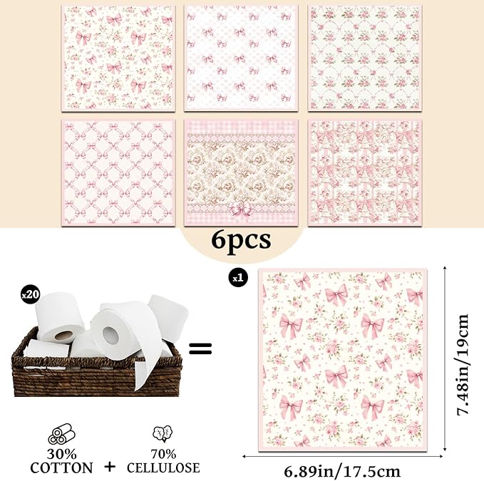 Pink Swedish Dish Cloths for Kitchen, 6 Pack Reusable Coquettte Swedish Dishcloths, Bow Absorbent Sponge Cleaning Dish Cloths for Party Home Cleaning Quick Drying Washable No Odor Hand Towel