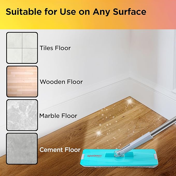 Spotzero by Milton Flat Mop and Bucket with Wringer Set, 5L – 360° Spin Mop for Floor and Wall Cleaning, Adjustable Handle, Easy Wring System, Includes 2 Reusable Microfiber Pads