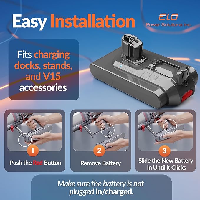 95 Mins V11/V15 Battery Replacement - High Capacity, Fast Charging, Strong Suction - Built for Dyson V11/V15 Click-in battery vaccums/ Detect Submarine/Outsize/Extra/Absolute Series - SV15,SV22, SV47
