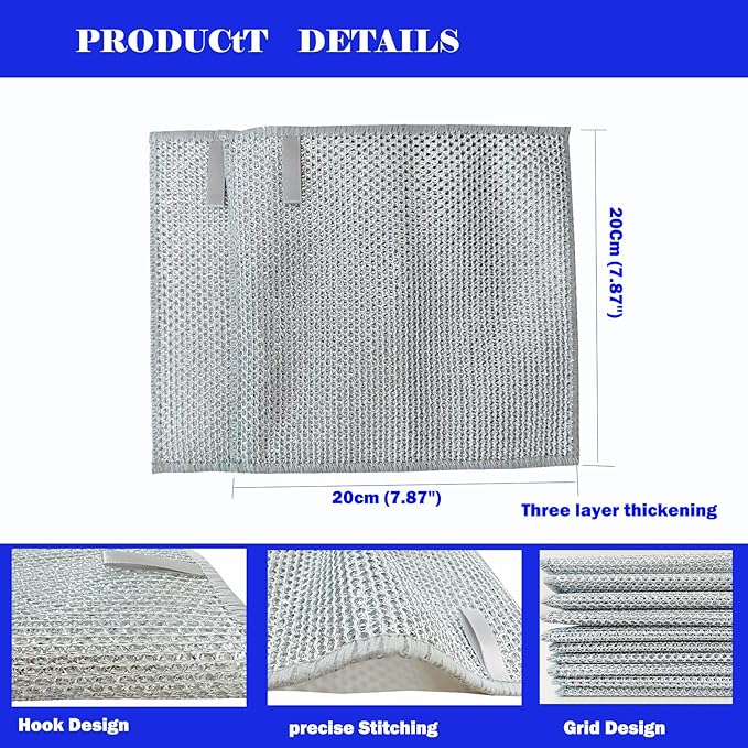 10 PCS Non Scratch Wire Dishcloth, Upgrade 3-Layer Dish Cloth, Premium Scrubbing Multipurpose Wire Dishwashing Rag, Kitchen Cleaning, Scrubs Dishes, Sinks Cleans, Home Essentials