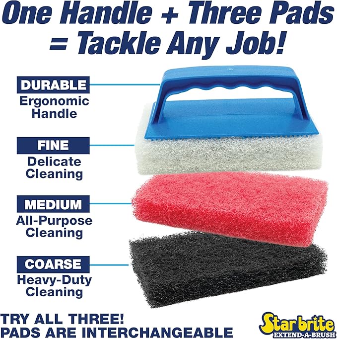 STAR BRITE Scrub Pad with Detachable Handle - Fine, Medium & Coarse; Choose from 3 Different Textures