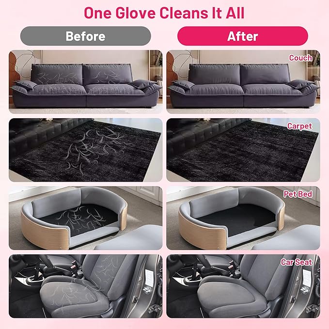 HASSLICKIT Paw-Shaped Pet Hair Removal Glove – Electrostatic Cat & Dog Hair Remover for Furniture, Clothes, Carpet & Car Seats – Cute Reusable Multi-Surface Lint & Fur Removal Tool (Pink)
