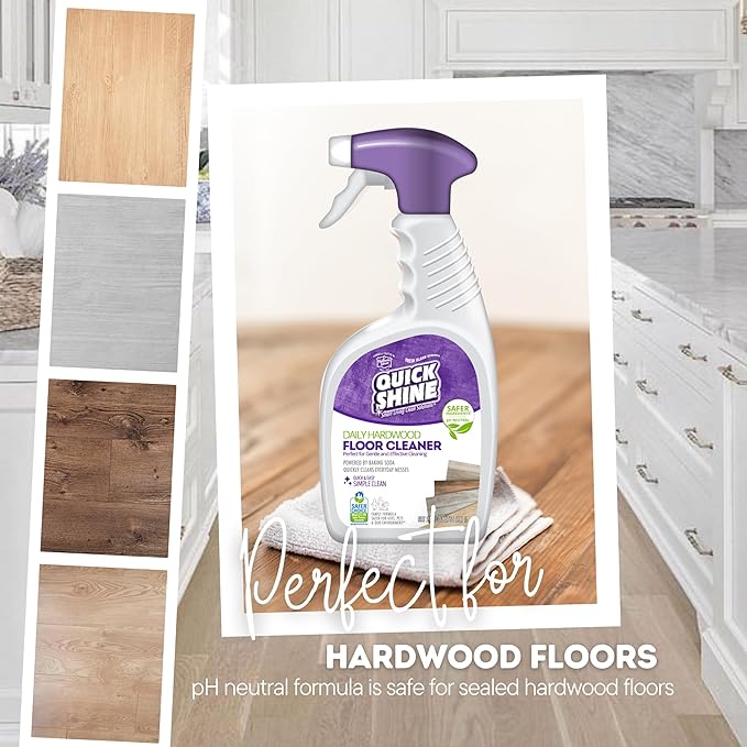 Quick Shine Hardwood Floor Cleaner Daily Care 24oz, 6Pk | Naturally Cleans Dirt & Scuff Marks | Dirt Dissolving, Streak Free, No Rinse & Ready to Use | Spray, Wipe, Done! | Safer Choice Cleaner