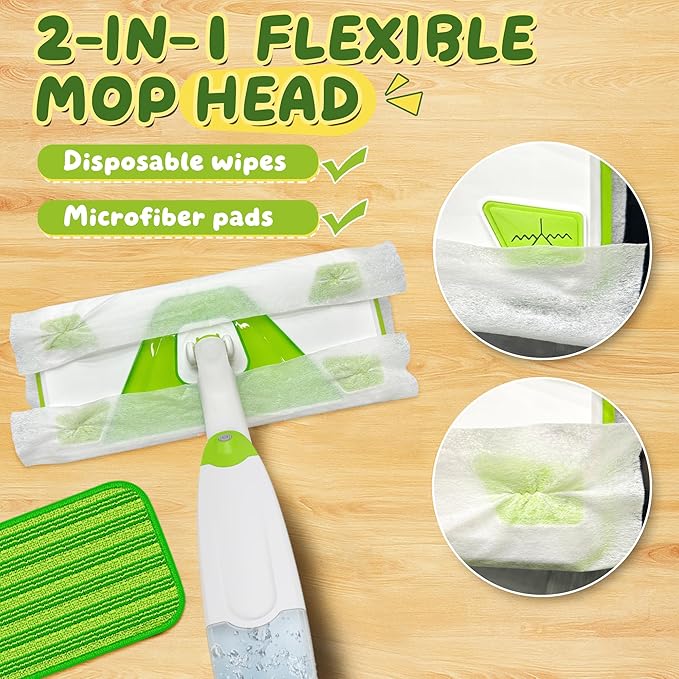 ILAVCLEAN 2-Set Toy Mop for Kids - Toddler Real Spray Flat Floor Mop Montessori Cleaning Toy Set, Educational and Fun Gifts for Boys and Girls Ages 4+