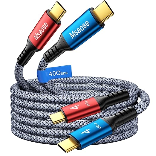 Msaose Braided Thunderbolt 4 Cable 5 FT 2 Pack Compatible, 40Gbps, 240W PD, 8K@60Hz / 4K@144Hz, Dual 4K for Mac mini M4 / M4 Pro, iPhone 17, MacBook Pro/Air, SSD, Docking, eGPU, XPS, USB4
