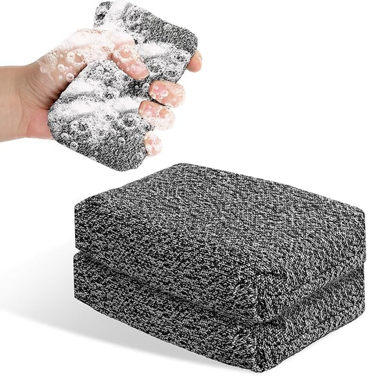 Heavy Duty Kitchen Sponge - Lasts 20x Longer, Non Scratch & Heat Resistant Forever Sponge for Non-Stick Cookware, Cut Resistant Versatile Cleaning Supplies for Home Bathroom (2 Pack, Grey)