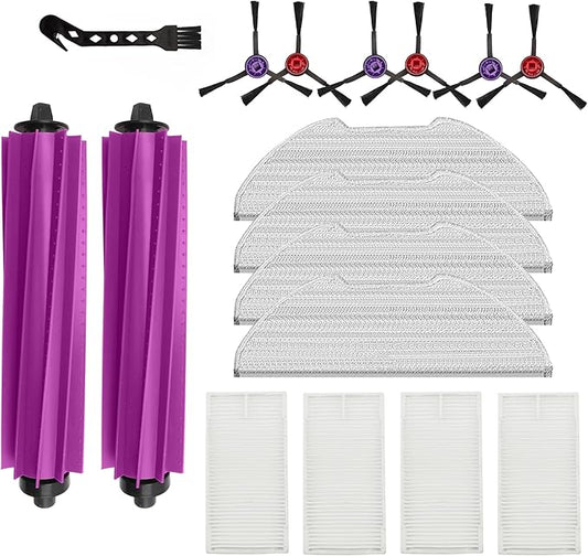 Replacement Accessories for Robot Vacuum,1Rubber Main Brush,4Mop Pads,2Filters,4Side Brush;2Rubber Main Brush,4Mop Pads,4Filters,6Side Brush. (17, E20)