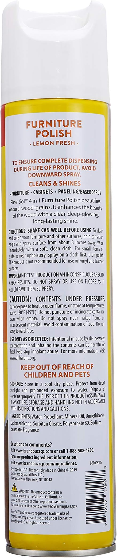 Pine-Sol Furniture Polish Aerosol, Lemon Scent - Wood Furniture Polish Spray Gives You A Powerful Clean You Can Trust - 12.7 Ounce - 6 Pack