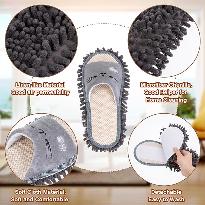 HooLing 2 Pairs Mop Slippers Microfiber Cleaning Dusting Unisex House Washable Mopping Slipper Household Tools for Wood Floor Dust Dirt Tool (Men's 7-9, Women's 8-10,Gray, Pink)