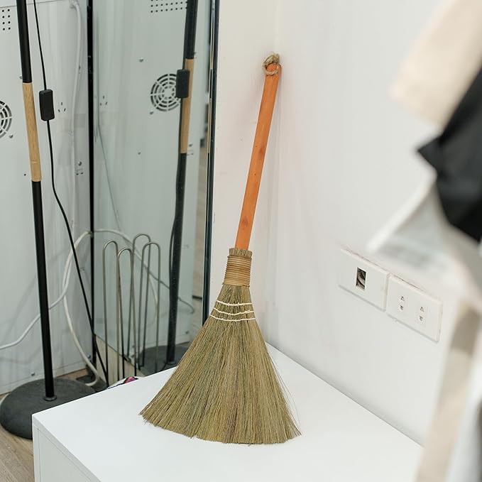 TTS For Home Handmade Whisk Sweeping Orange Broom - Vietnamese Straw Soft Broom - Brooms Decorative 12.2" Width, 28.35" Length