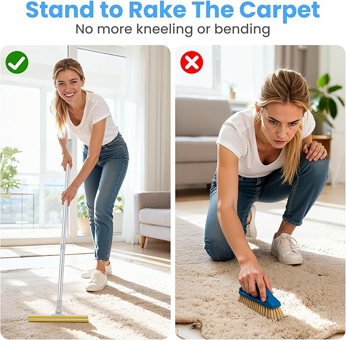Bolfie 3 in 1 Carpet Rake for Pet Hair Removal, Tool Set of 3, 55” Long Handle Carpet Pet Hair Removal Carpet Scraper Dog Cat Hair Remover for Sofa, Couch, Car, Rug (Gray)