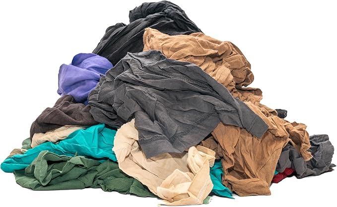 Buffalo Industries (10085PB) Recycled Multicolored T-Shirt Cloth Rags, 50 lb. bag, All-Purpose Rag for Cleaning, Paint Spills and Cleanup, Staining, Polishing, Dusting, Made from Recycled Materials