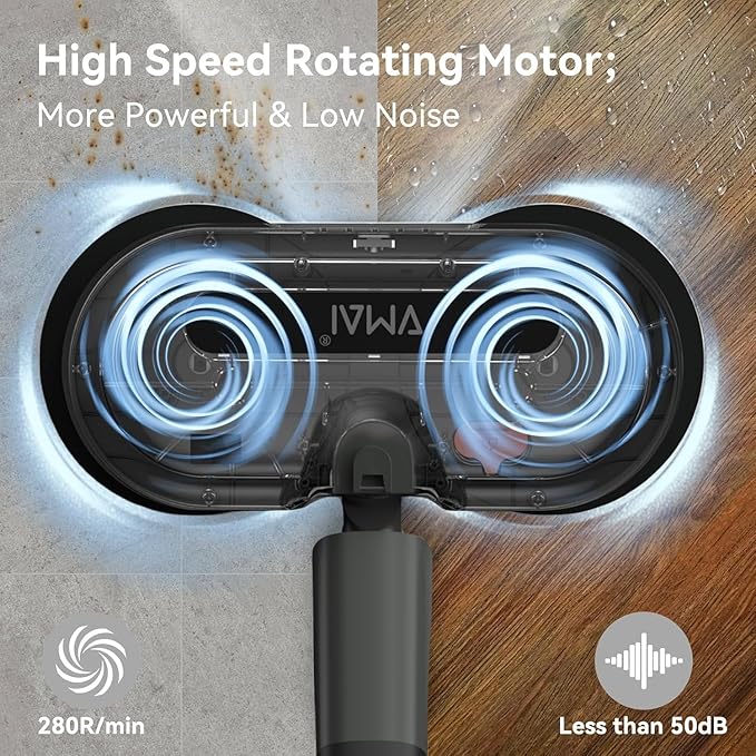Cordless Electric Mop, Electric Floor Cleaner with Water Sprayer & LED Headlights, Up to 60 mins Lasting Time, Powerful Spin Mop with Extendable Tube, Self-Propelled, Floor Cleaning Solution Included