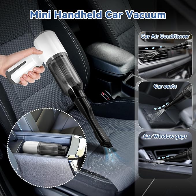 MEFELF Cordless Vacuum Cleaner-Mini Air Duster, Portable Handheld Vacuum, 3 in1Dry Use Dust Buster & Air Blower for Kitchen, 6500PA Suction,Inflate/Deflate Swim Ring (White)