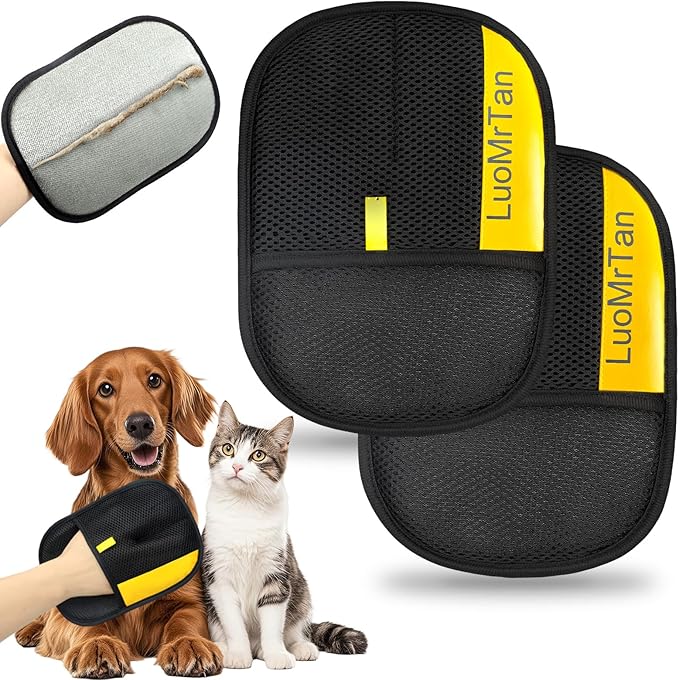 LUOMRTAN 2 Pack Pet Hair Removal Gloves, Reusable Electrostatic Pet Hair Remover, Newly Upgraded Efficient Lint Remover Tool for Dog & Cat Hairfor Couch, Furniture, Car Seat, Carpet, Clothing