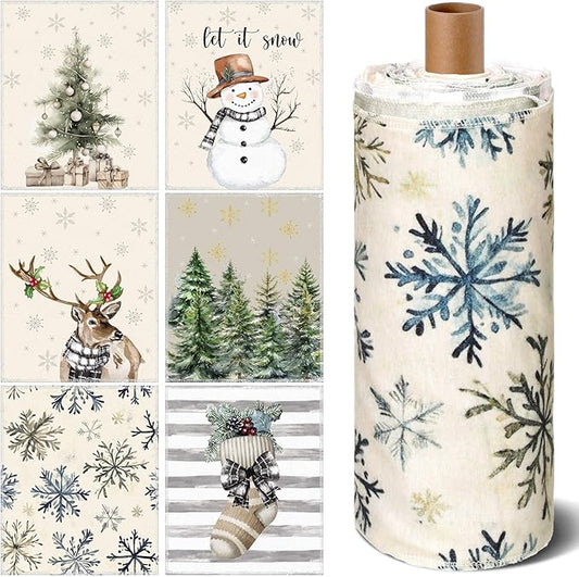 36 Pcs Christmas Reusable Paper Towels Rolls Washable Bulk Christmas Tree Reindeer Kitchen Towels Paperless Reusable Cloth Cotton Napkins with Cardboard for Kitchen Bathroom