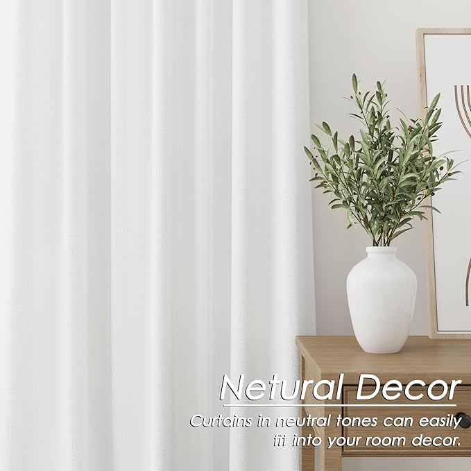 Off White Linen Curtains 90 inch Length 2 Panels Set for Bedroom Thermal Insulated 100% Blackout Linen Drapes Back Tab Neutral Rustic Modern Farmhouse Room Darkening Curtain 52x90