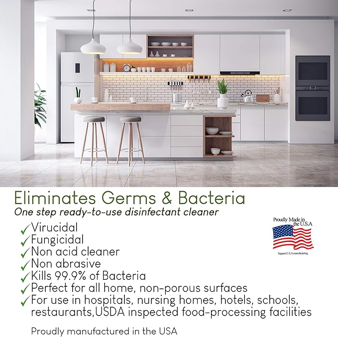 Nutra-Max Concentrated Hospital Grade Disinfectant, EPA List N Registered, Kills 99.9% Viruses & Bacteria, 1:32 Dilution Makes 32 Gallons, Commercial Strength Multi-Surface Cleaner