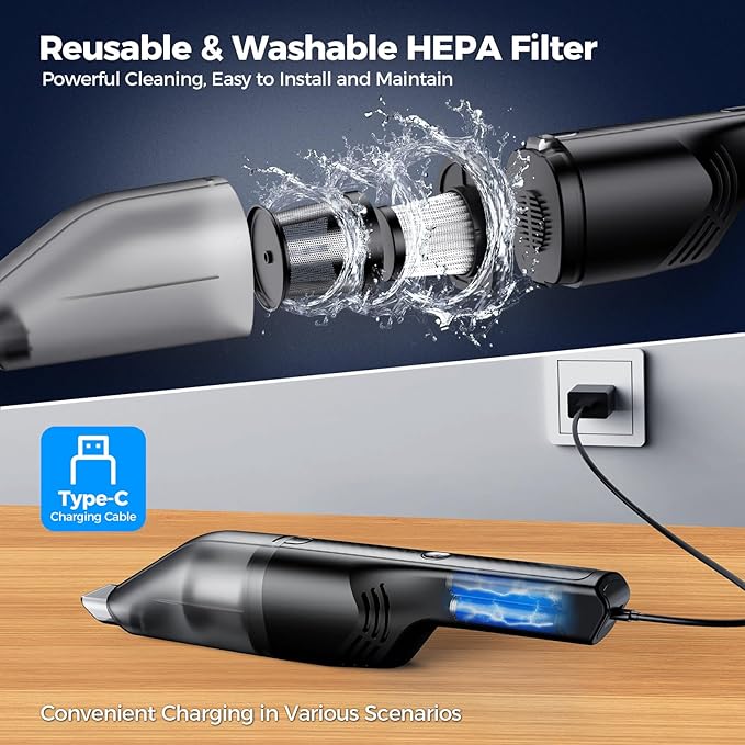 Antaha Handheld Vacuum Cordless -Car Vacuum Portable Cordless Cleaner Powerful Suction,1.2lbs Lightweight, Type-C Charge, Multiple Accessories, Portable Hand Vacuum for Home, Pet and Car