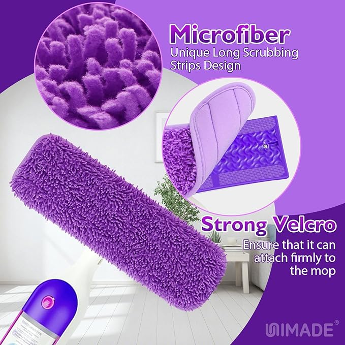UNIMADE Reusable Mop Pads for Swiffer PowerMop, 8 Pack Microfiber Mop Pad Refill with Scrubber Strips for 13''-15'' SprayMop, Washable Mop Pads Use for Most Floor Types, Designed for Pets - Multicolor