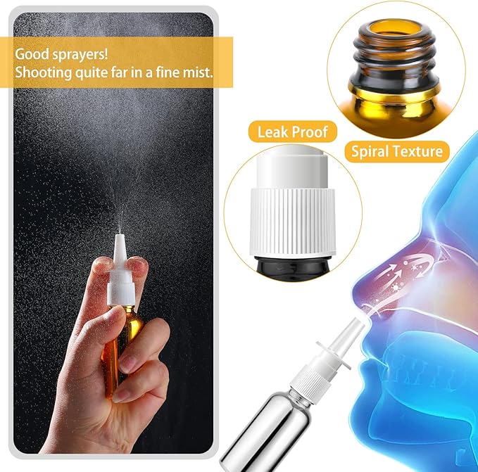 20 Pcs Nasal Spray Bottle, 30ML/1OZ 12 Pcs Bright Plating Gold Silvery Black Empty Refillable Glass Nose Spray Bottle with 4 Pcs Funnels and 4 Pcs Labels