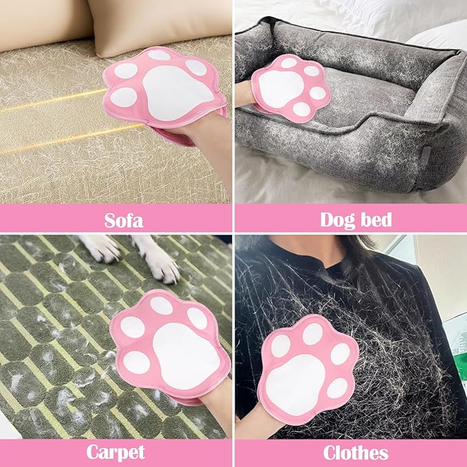 BABORUI Pet Hair Removal Glove - 2 Packs Cute Paw Electrostatic Pet Hair Remover Glove, Magic Brush Pet Hair Glove for Cats Dogs