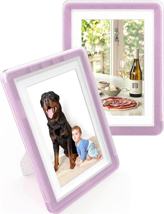 2-Pack 5x7 Picture Frame or 4x6 with Mat – Shatterproof Plastic Photo Frame for Family, Nursery & Playroom, Wall & Tabletop Picture Frames for Home Office, Safe Lightweight Design, in Crystal Pink