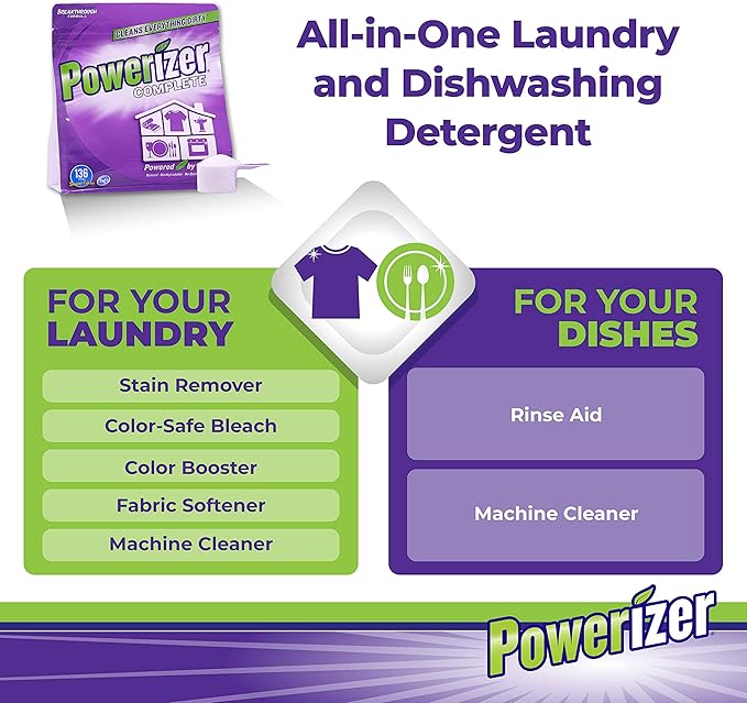 Powerizer Complete Laundry Powder Detergent & Multipurpose Cleaner | 3 lb Detergent | 136 Scoops | Plant-Based Concentrated Laundry Soap & Dishwasher Detergent Powder