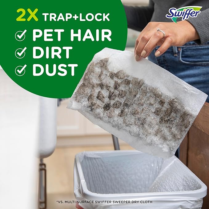 Swiffer Sweeper Pet, Heavy Duty Dry Sweeping Cloth Refills with Febreze Odor Defense, Floor Cleaning, 32 Count