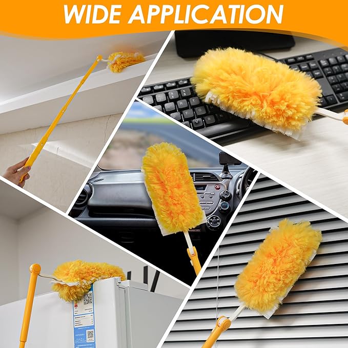 NEWE Dusters for Cleaning with 20 Refills for Flash, Dust Magnet with 1 Handle, 360 Degree Heavy Duty Microfibers Dusting Kit for Cleaning Blinds Bookshelf Furniture (Yellow)