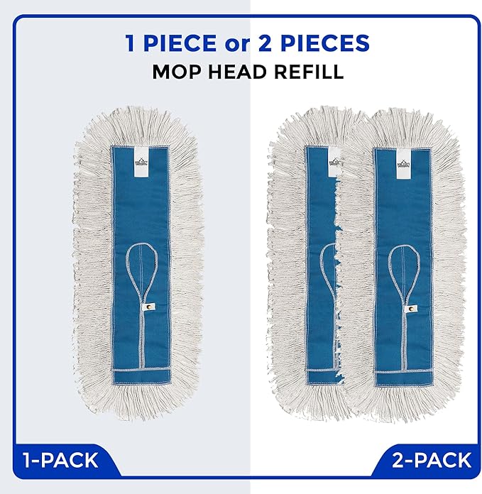 Nine Forty 48" Premium Cotton Dust Mop Kit - Heavy Duty Mop Head with Wood Handle for Industrial, Commercial, and Residential Cleaning - Dry Floor Duster for Hardwood Surfaces - White