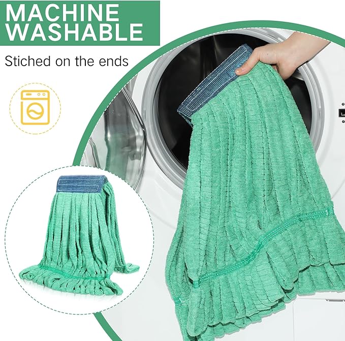 Lallisa 2 Pcs Commercial Mop Head Replacement 18 Oz Tube Microfiber Mop Heads for Floor Cleaning Industrial Mop Heads Looped End Wet Mop Head Refill for Home Commercial Industrial Use (Green)